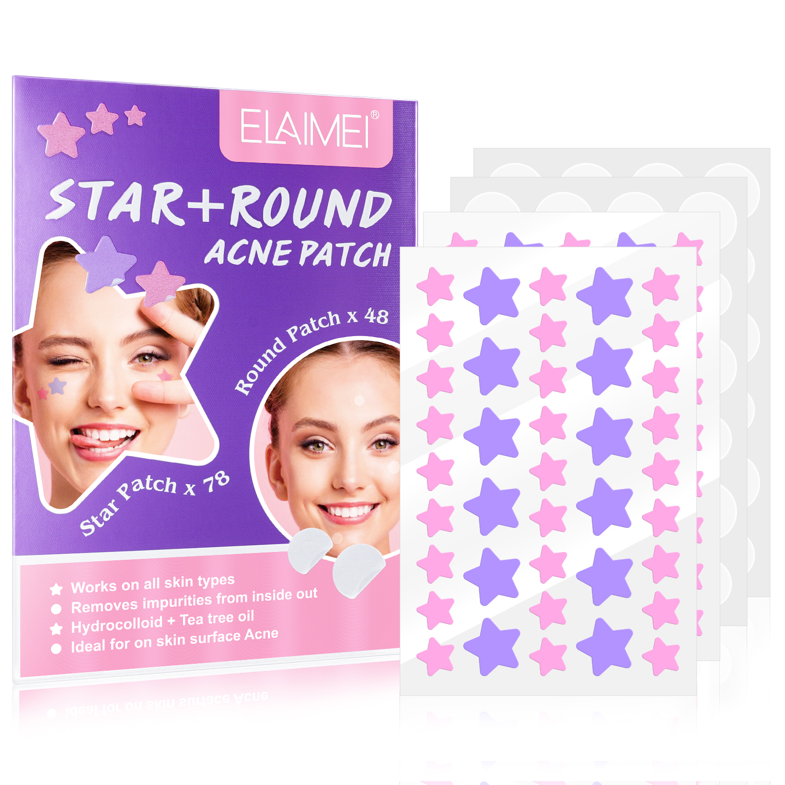 Elaimei Stars + Round Acne Patches, pack of 126pcs