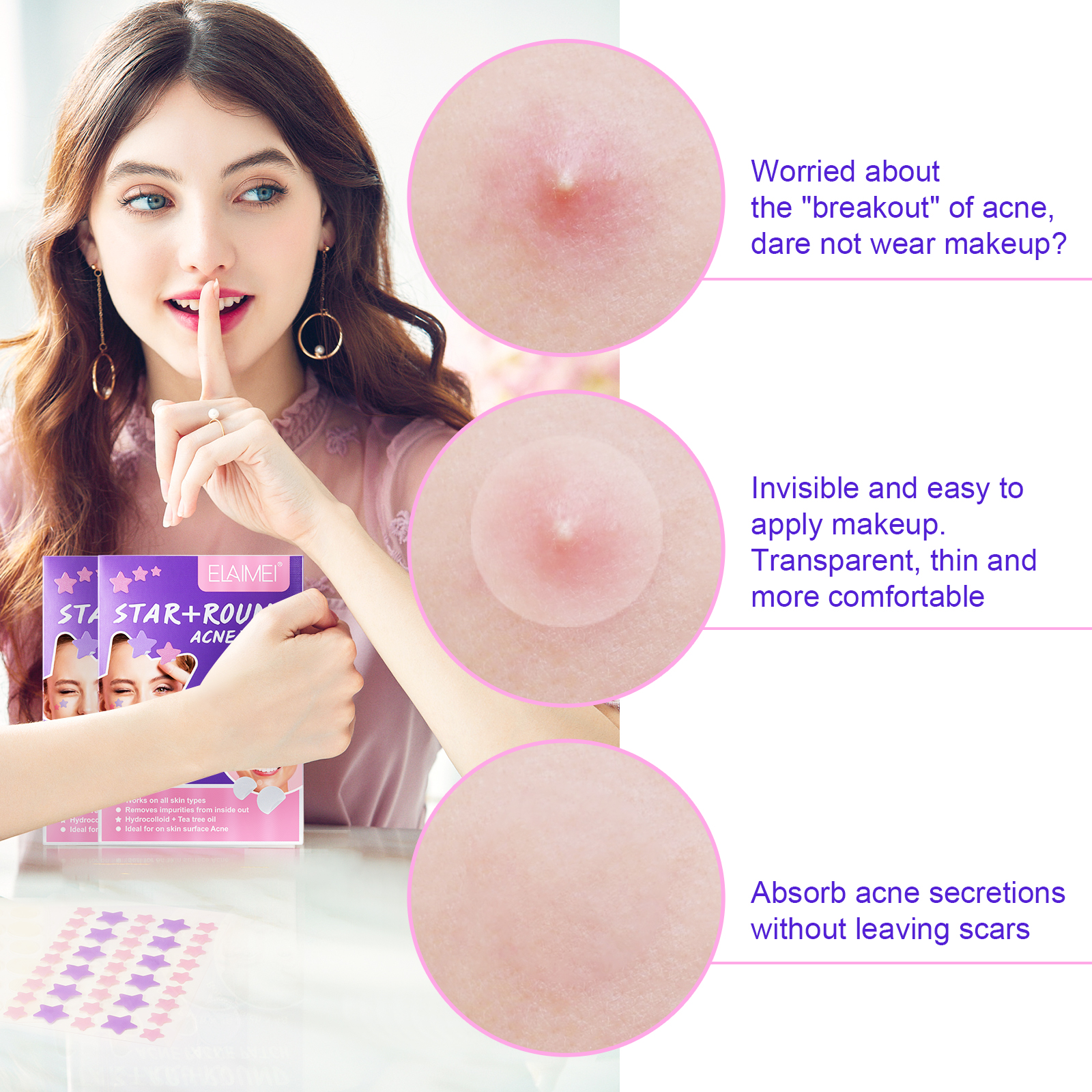 Elaimei Stars + Round Acne Patches, pack of 126pcs