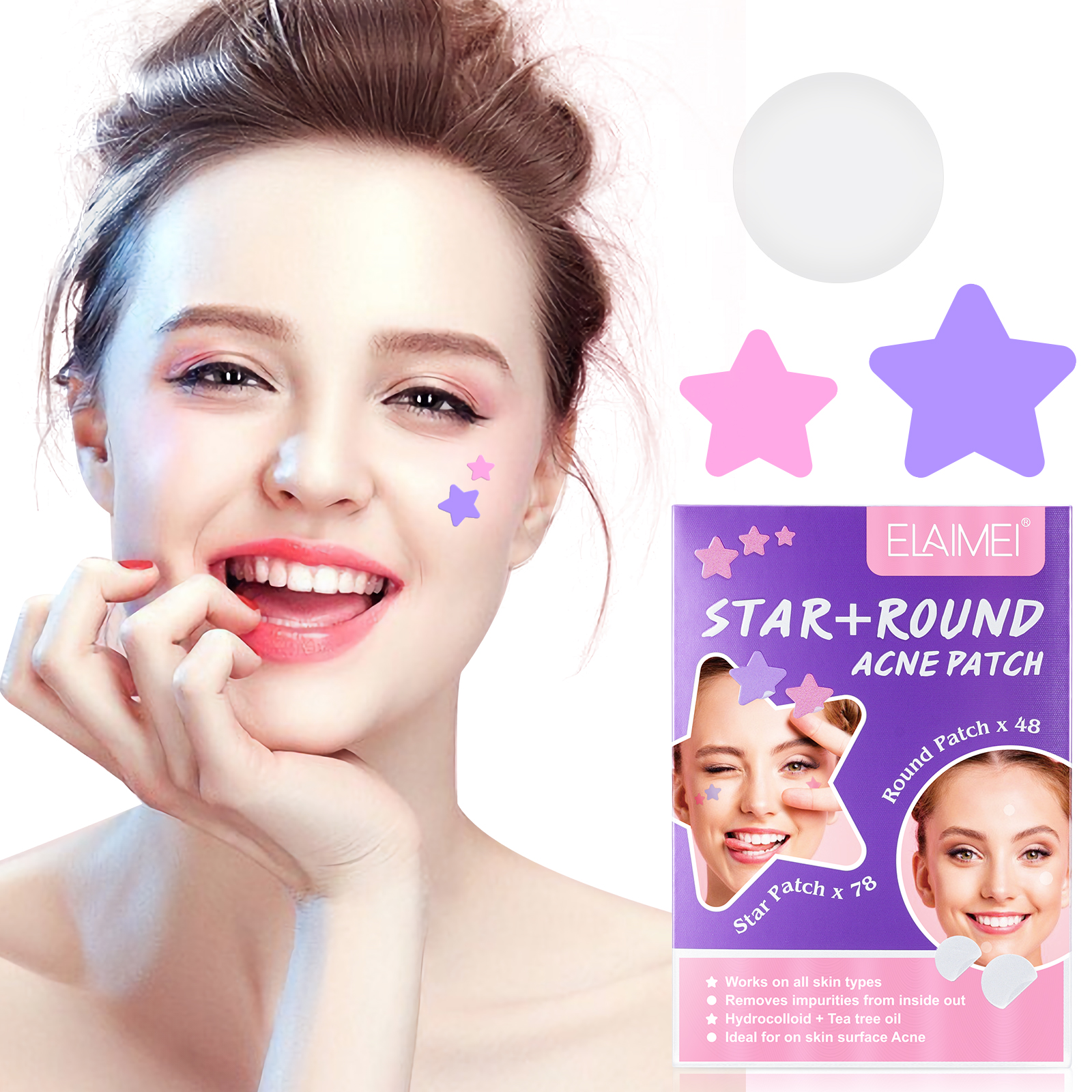 Elaimei Stars + Round Acne Patches, pack of 126pcs