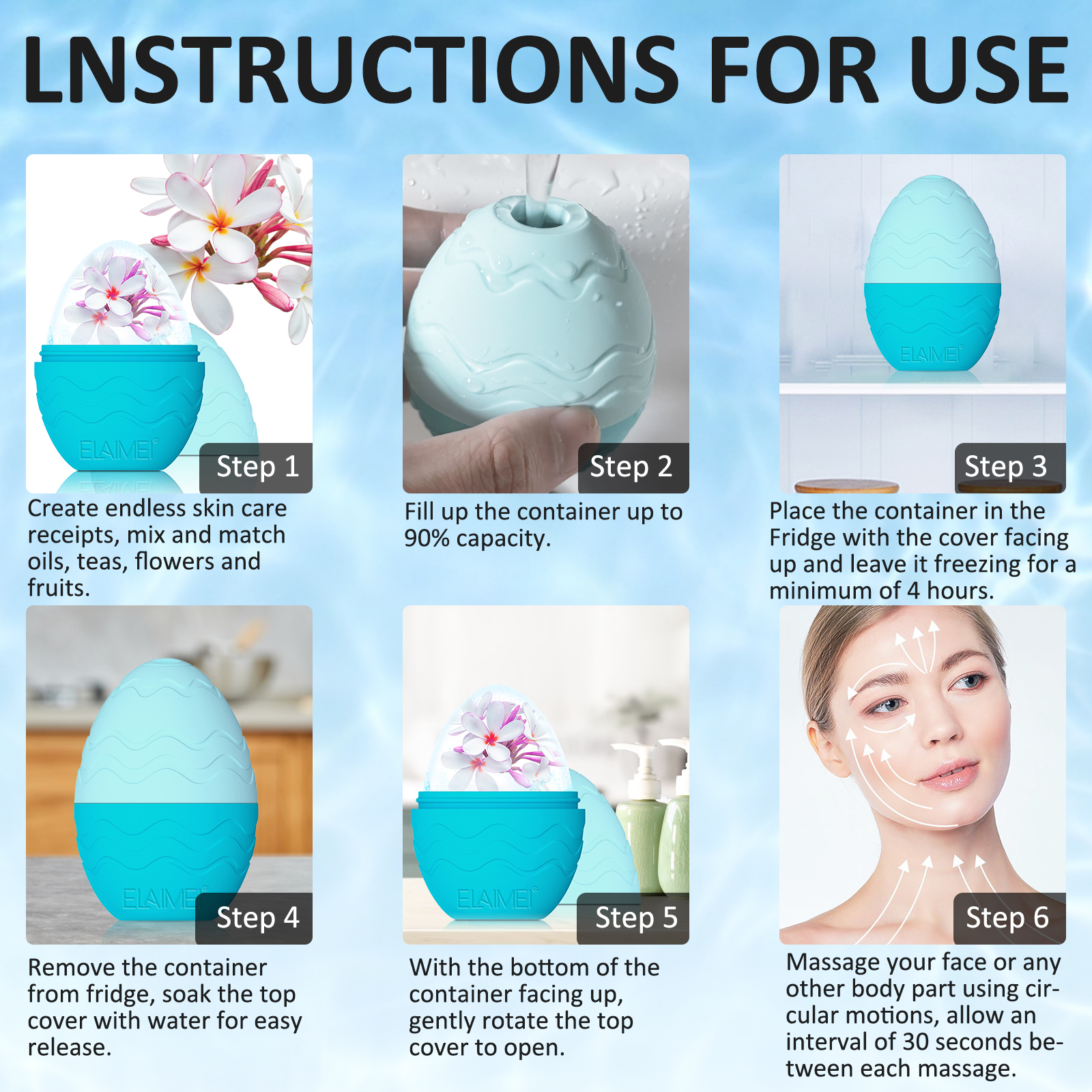 Elaimei Ice Facial Roller, Blue