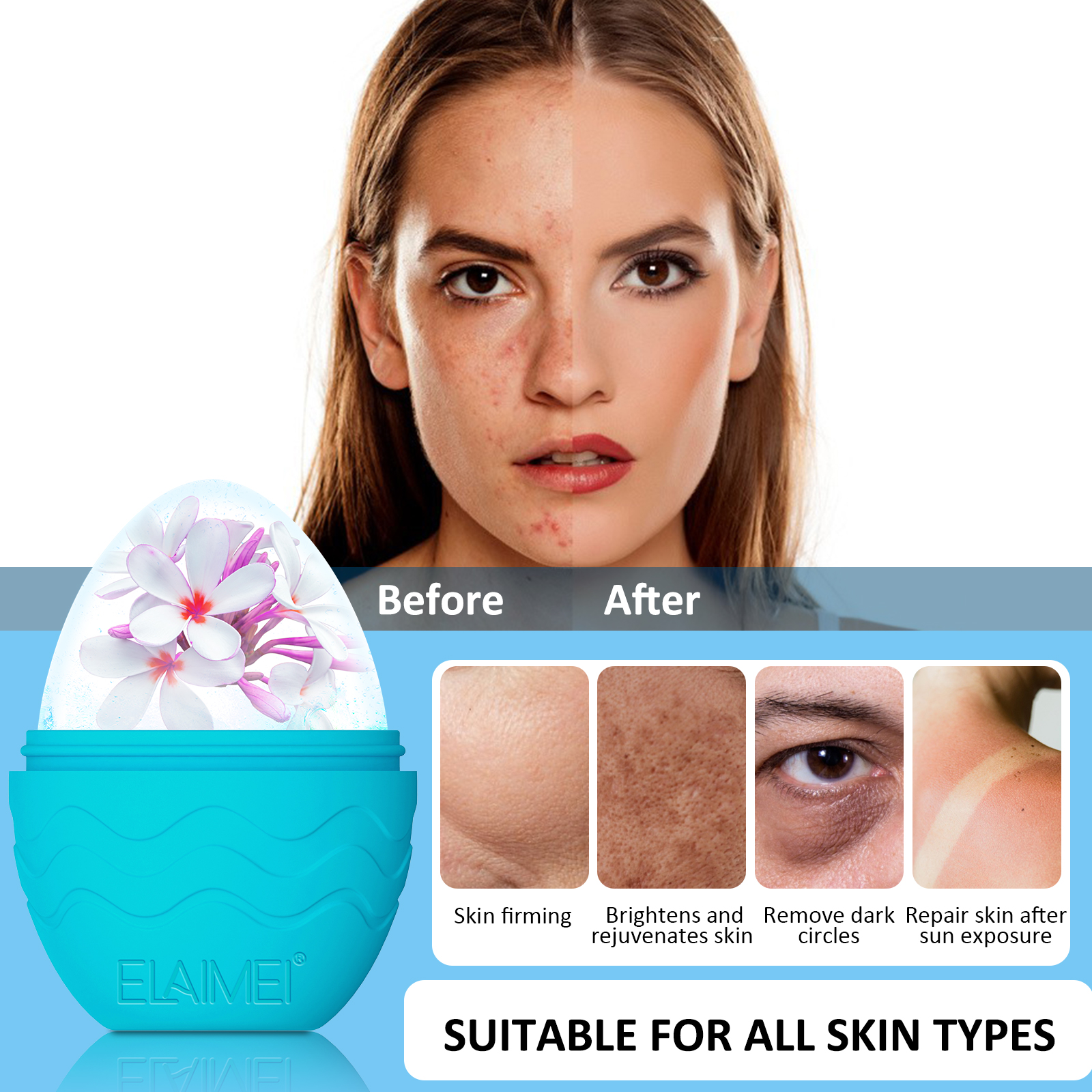 Elaimei Ice Facial Roller, Blue